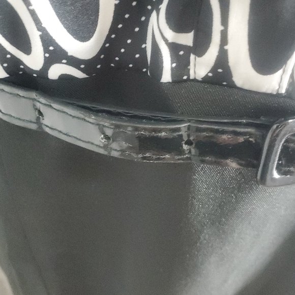 Voir Voir Print Top Black Dress with Belt Size 8 Ruffled Neck Side Zip - Picture 10 of 14